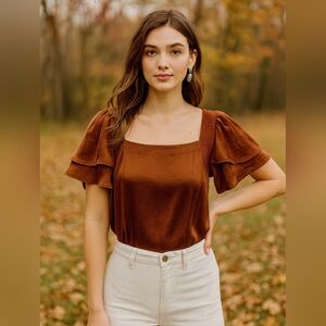 Lhana Klaire ruffle sleeve satin bodysuit